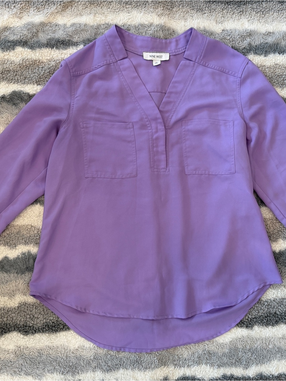 Nine West Lavender V-Neck Patch Pocket Blouse